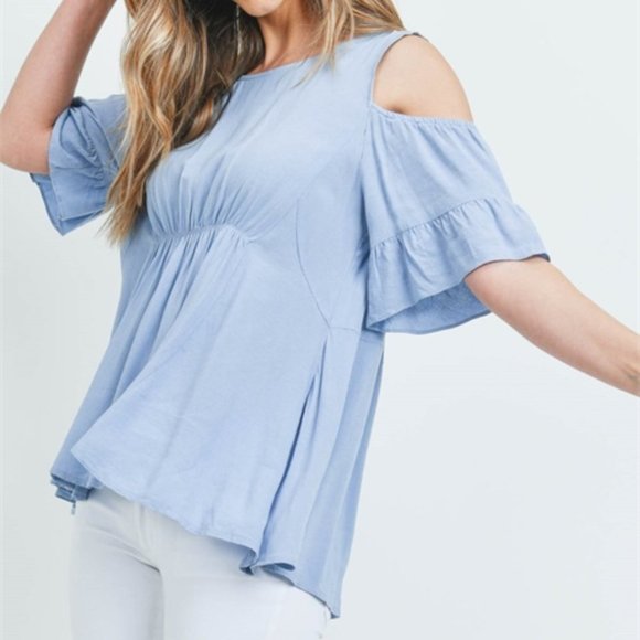 Blue Top Tunic Cold Shoulder - Picture 4 of 5